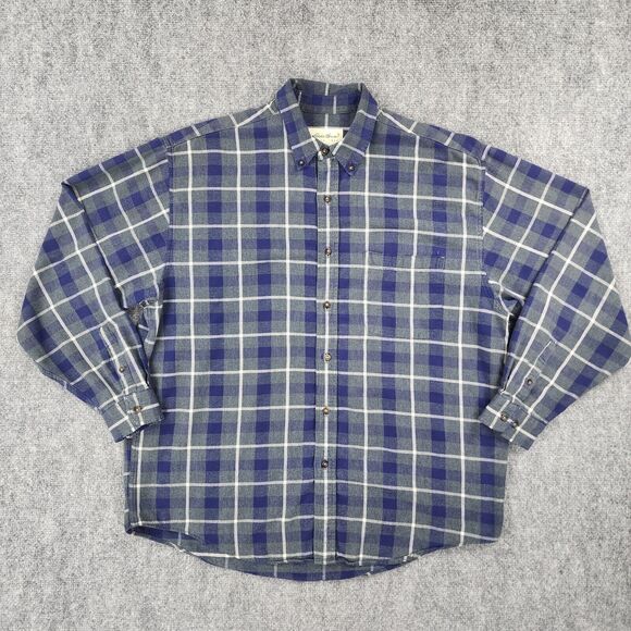 VTG Eddie Bauer Shirt Mens Large Blue Plaid Flannel Long Sleeve Button Down Work - Picture 1 of 16